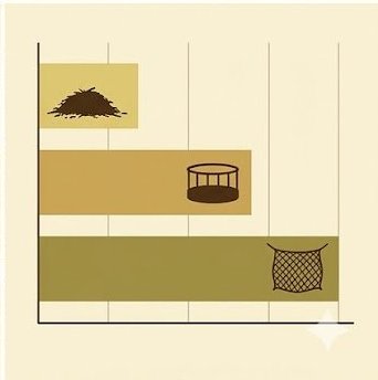 Bar chart illustration showing bale duration increasing from no feeder to hay ring to slow-feed net